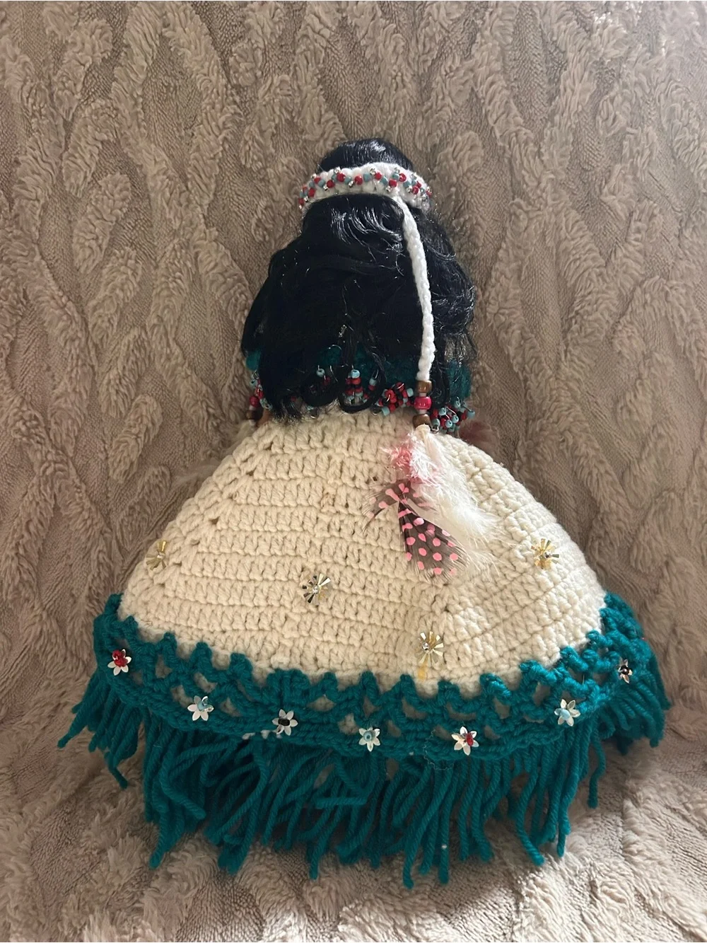 Beautiful Native American Princess Doll With Crocheted Dress And Headband